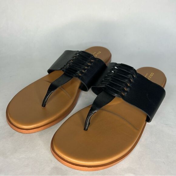 Cole Haan Black Leather Felix Grand Thong Sandals women's Size 10B - Picture 1 of 9